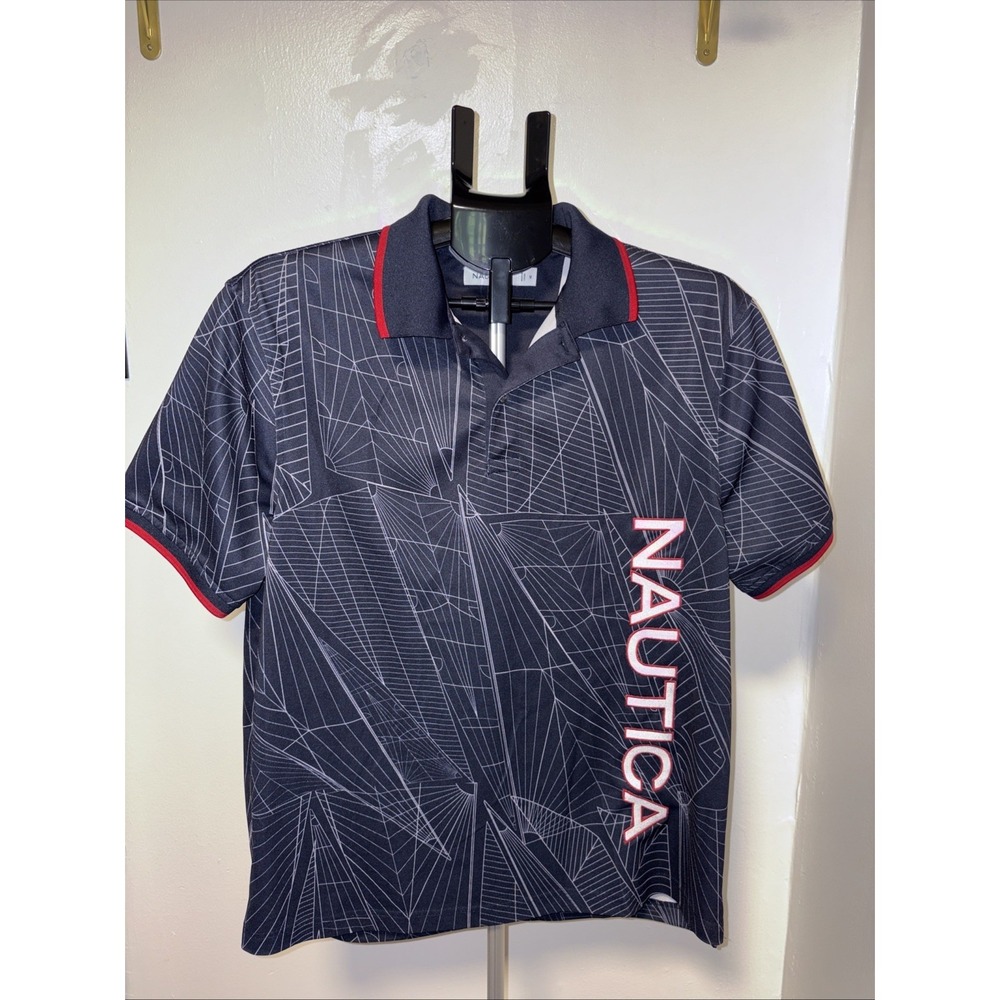 Nautica Mens  Polo Shirt Navy Red White Logo Short Sleeve Size M